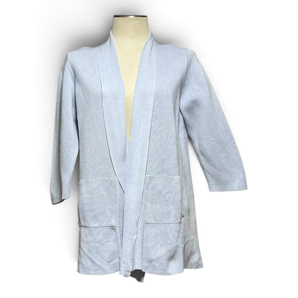 Eileen Fisher Silk Organic Cotton Open Front Cardigan Light Blue Medium